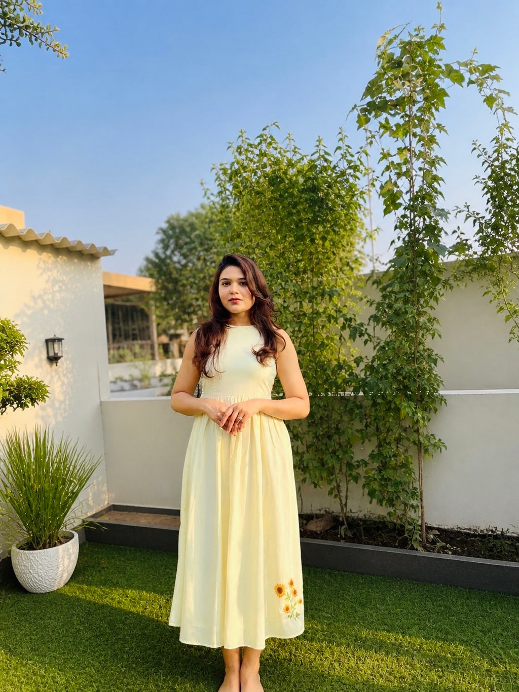 Butter yellow sunflower dress