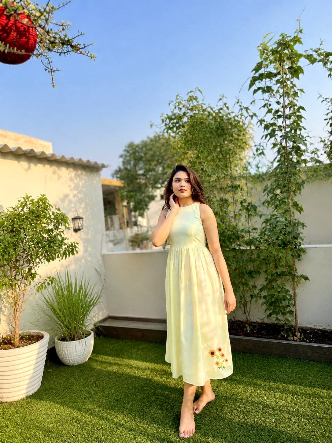 Butter yellow sunflower dress
