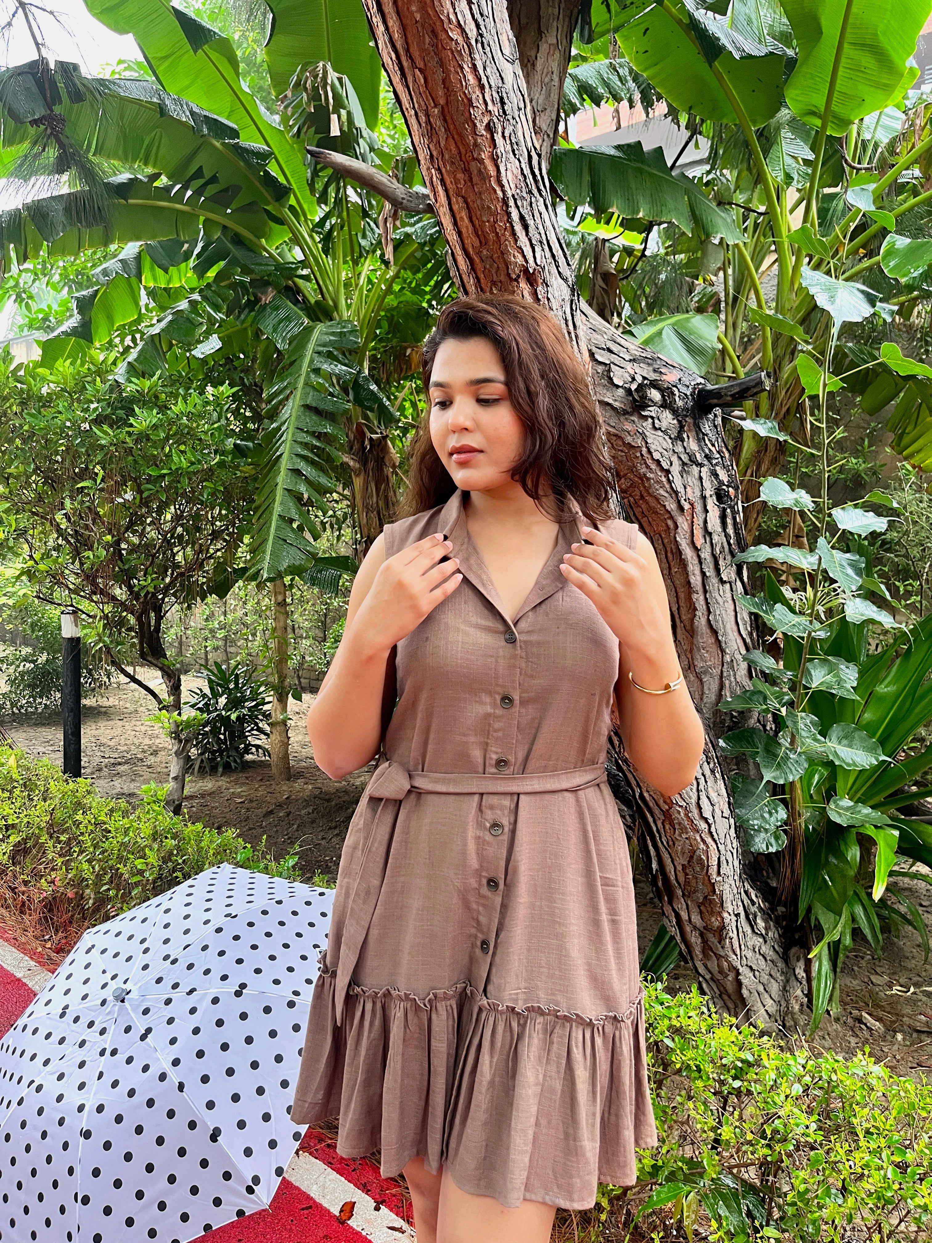 Mocha linen dress
