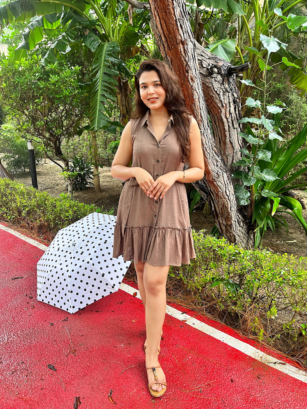 Mocha linen dress